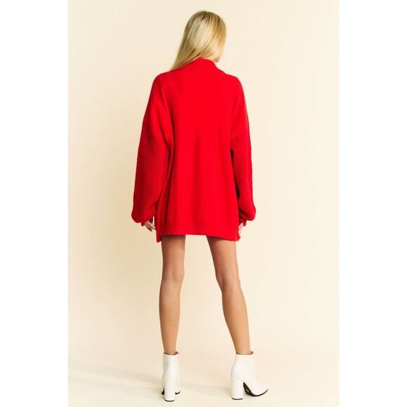 Davi & Dani Button Up Dropped Shoulder Patched Pocket Oversized Cardigan | Red - Picture 9 of 10